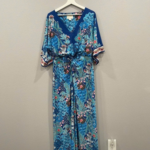 Lilly Pulitzer ADALYN MAXI DRESS, STARLIGHT NAVY BEST FRONDS FOREVER ENGINEERED - Picture 4 of 6